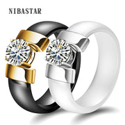 Black&White Ceramic Wedding Ring Cubic Engagement Rings For Women